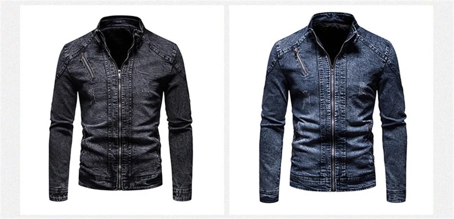 Blue Denim Jacket Men Motorcycle Jacket Spring Autumn Slim Fit Jackets Fashion Casual Stand Collar Denim Coat Male