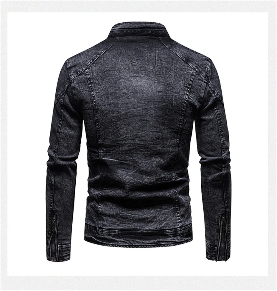 Blue Denim Jacket Men Motorcycle Jacket Spring Autumn Slim Fit Jackets Fashion Casual Stand Collar Denim Coat Male