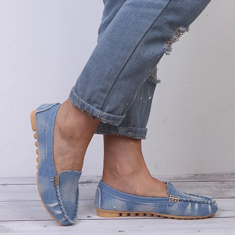 Women's Casual Shoes 2023 Spring and Autumn Flat Loafers Women's Shoes Fashion Non-slip Soft Denim Flat Shoes Zapatos De Mujer