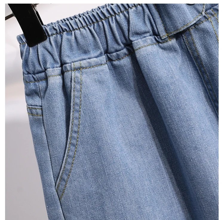 Denim Shorts For Women High Waist Blue Wide Leg Thin Jeans Summer Casual Elastic Waist Loose Shorts Hot Pants S-5XL