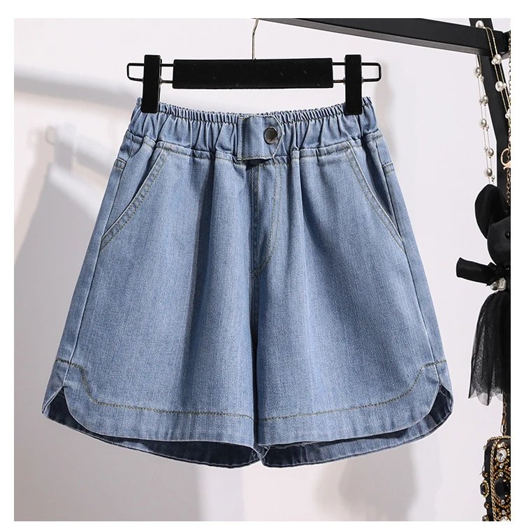 Denim Shorts For Women High Waist Blue Wide Leg Thin Jeans Summer Casual Elastic Waist Loose Shorts Hot Pants S-5XL