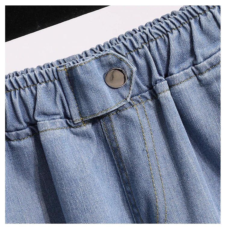 Denim Shorts For Women High Waist Blue Wide Leg Thin Jeans Summer Casual Elastic Waist Loose Shorts Hot Pants S-5XL