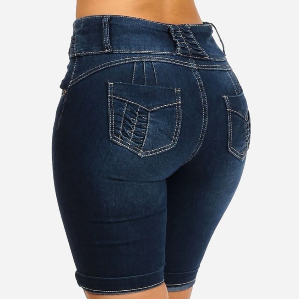 New Sexy Fashion Women Ladies Denim Skinny Shorts High Waist Stretch Bodycon Jeans Slim Shorts Knee Length Stretch Short Jeans