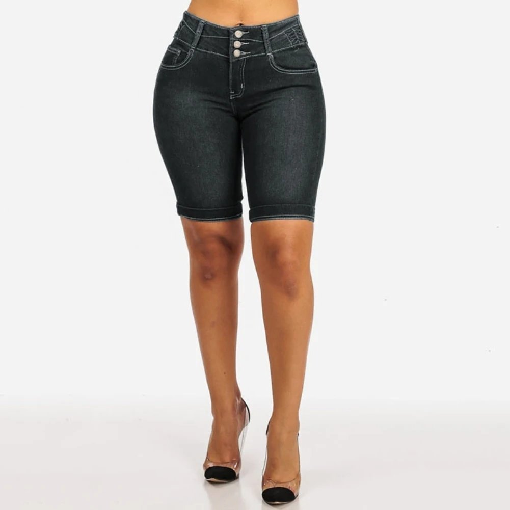 New Sexy Fashion Women Ladies Denim Skinny Shorts High Waist Stretch Bodycon Jeans Slim Shorts Knee Length Stretch Short Jeans