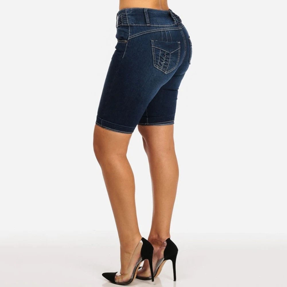 New Sexy Fashion Women Ladies Denim Skinny Shorts High Waist Stretch Bodycon Jeans Slim Shorts Knee Length Stretch Short Jeans