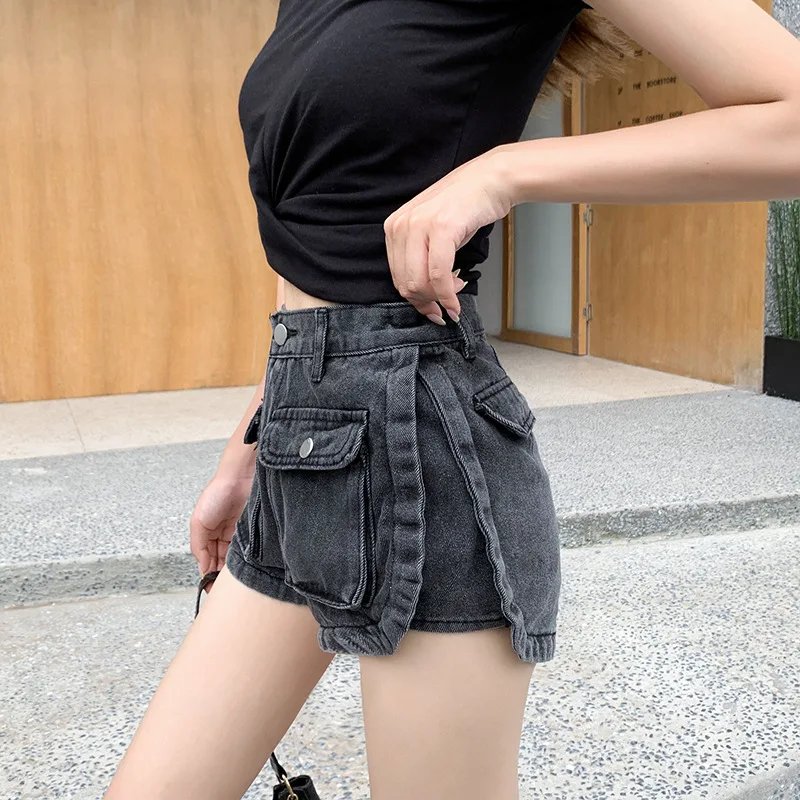 High Waist Thin Pocket Tooling Denim Shorts Women's Summer Loose Fashion Trend Jean Skirt Dancing Jeans Y2k Short Pants Hot Sexy