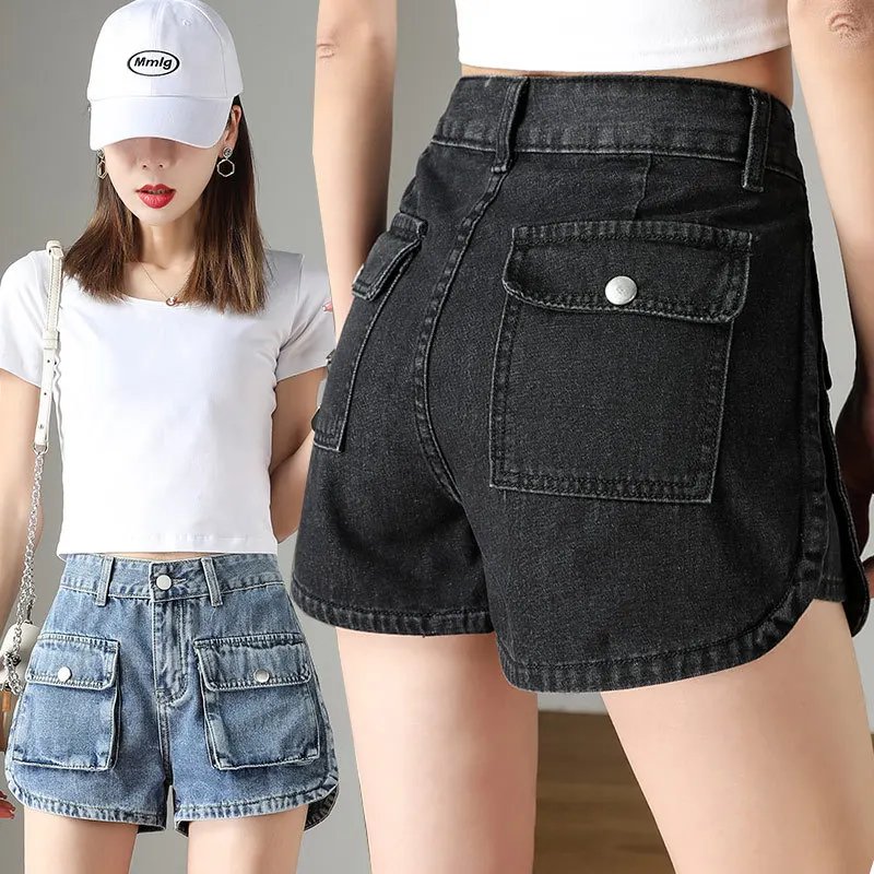 High Waist Thin Pocket Tooling Denim Shorts Women's Summer Loose Fashion Trend Jean Skirt Dancing Jeans Y2k Short Pants Hot Sexy