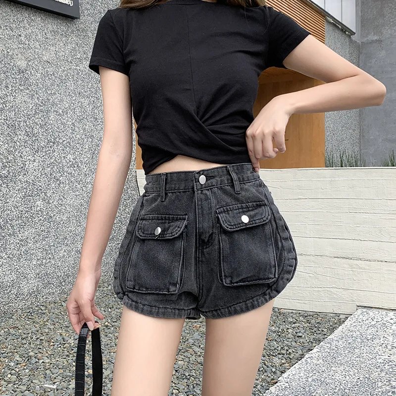 High Waist Thin Pocket Tooling Denim Shorts Women's Summer Loose Fashion Trend Jean Skirt Dancing Jeans Y2k Short Pants Hot Sexy