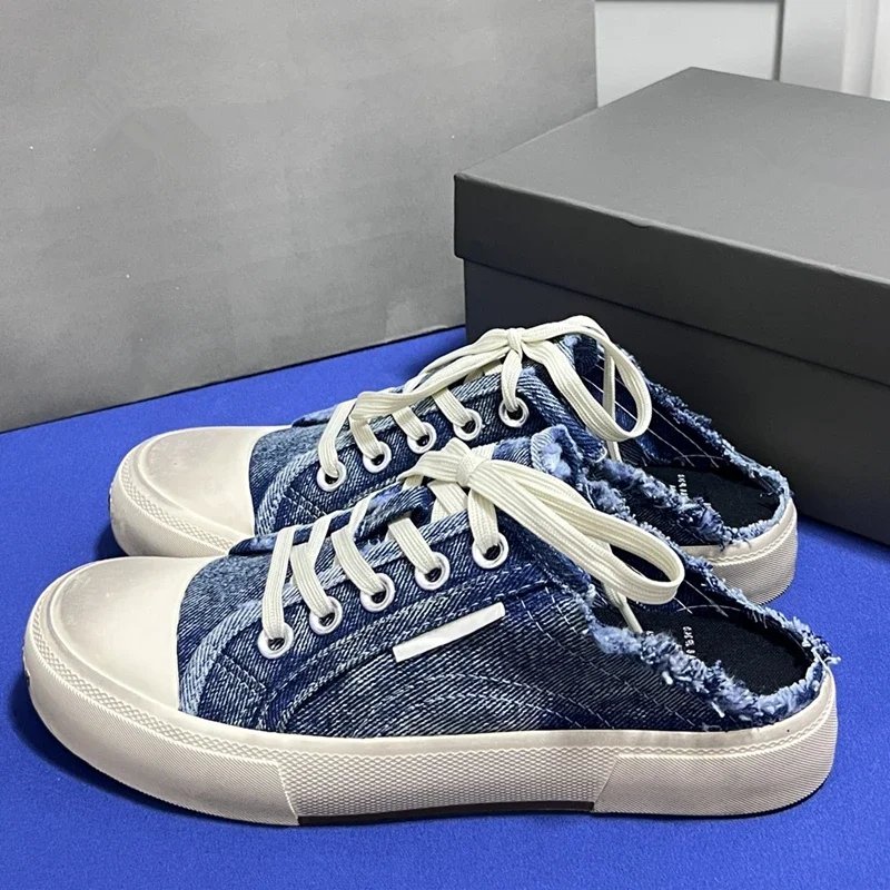 Unisex 2023 New denim canvas flat bottomed women's slippers Student casual sports shoes Vulcanized shoes Men's shoes
