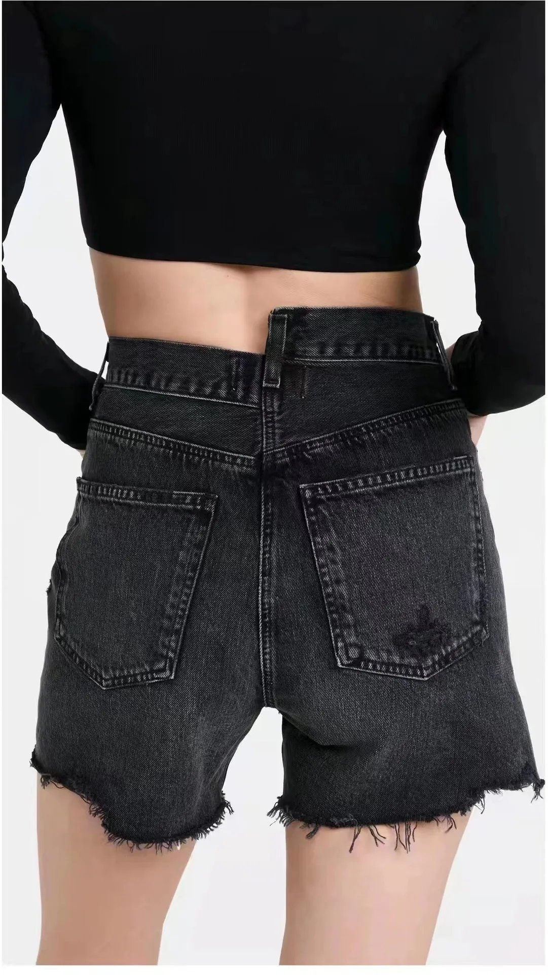 Women denim shorts asymmetrical high waist fashion casual lady frayed shorts