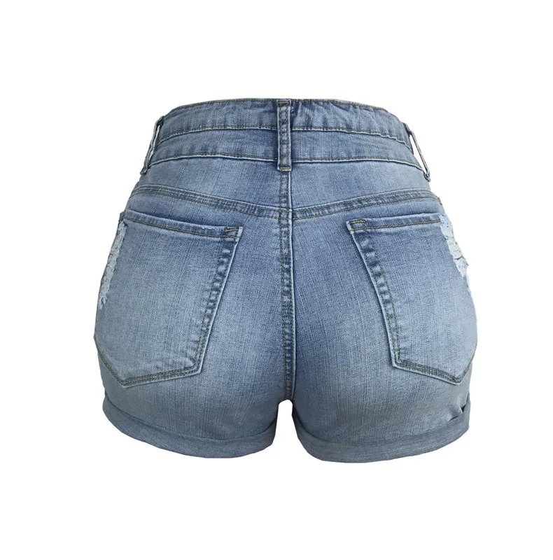 2024 Summer New Women High Waist Ripped Denim Shorts Fashion Curled Stretch Straight Jeans Shorts Street Casual Clothing S-2XL