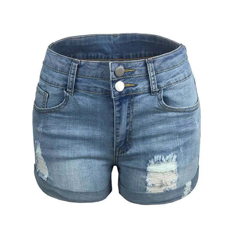 2024 Summer New Women High Waist Ripped Denim Shorts Fashion Curled Stretch Straight Jeans Shorts Street Casual Clothing S-2XL