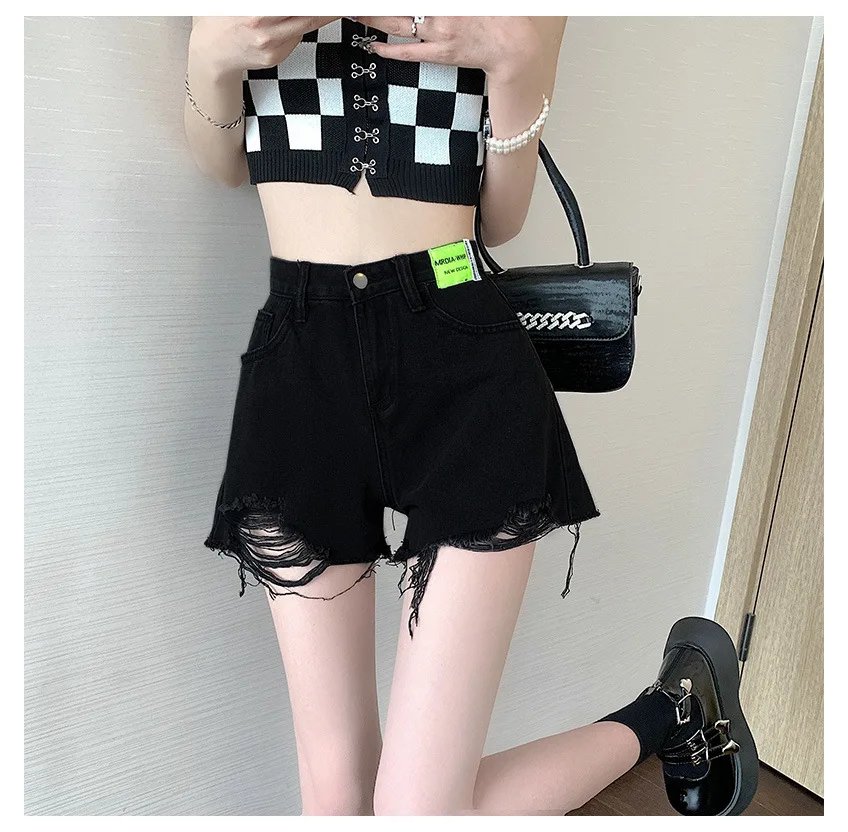 Denim Shorts Women's Summer Korean Version High Waist Loose and Thin A-line All-match Ripped Design Mini Pants Ins Rave Y2k Jean