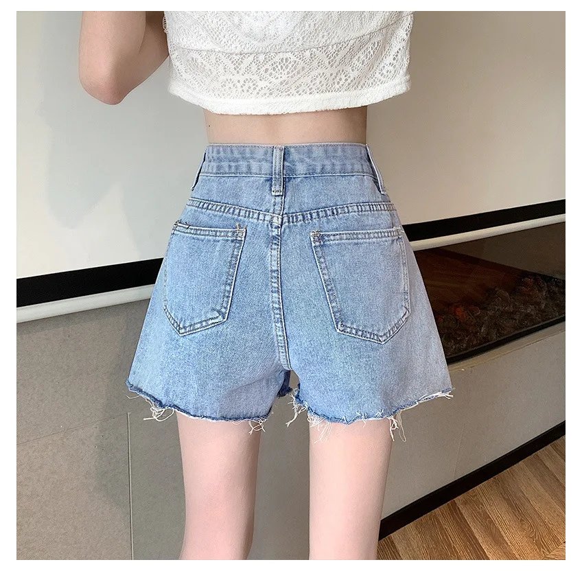 Denim Shorts Women's Summer Korean Version High Waist Loose and Thin A-line All-match Ripped Design Mini Pants Ins Rave Y2k Jean