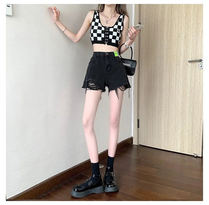 Denim Shorts Women's Summer Korean Version High Waist Loose and Thin A-line All-match Ripped Design Mini Pants Ins Rave Y2k Jean