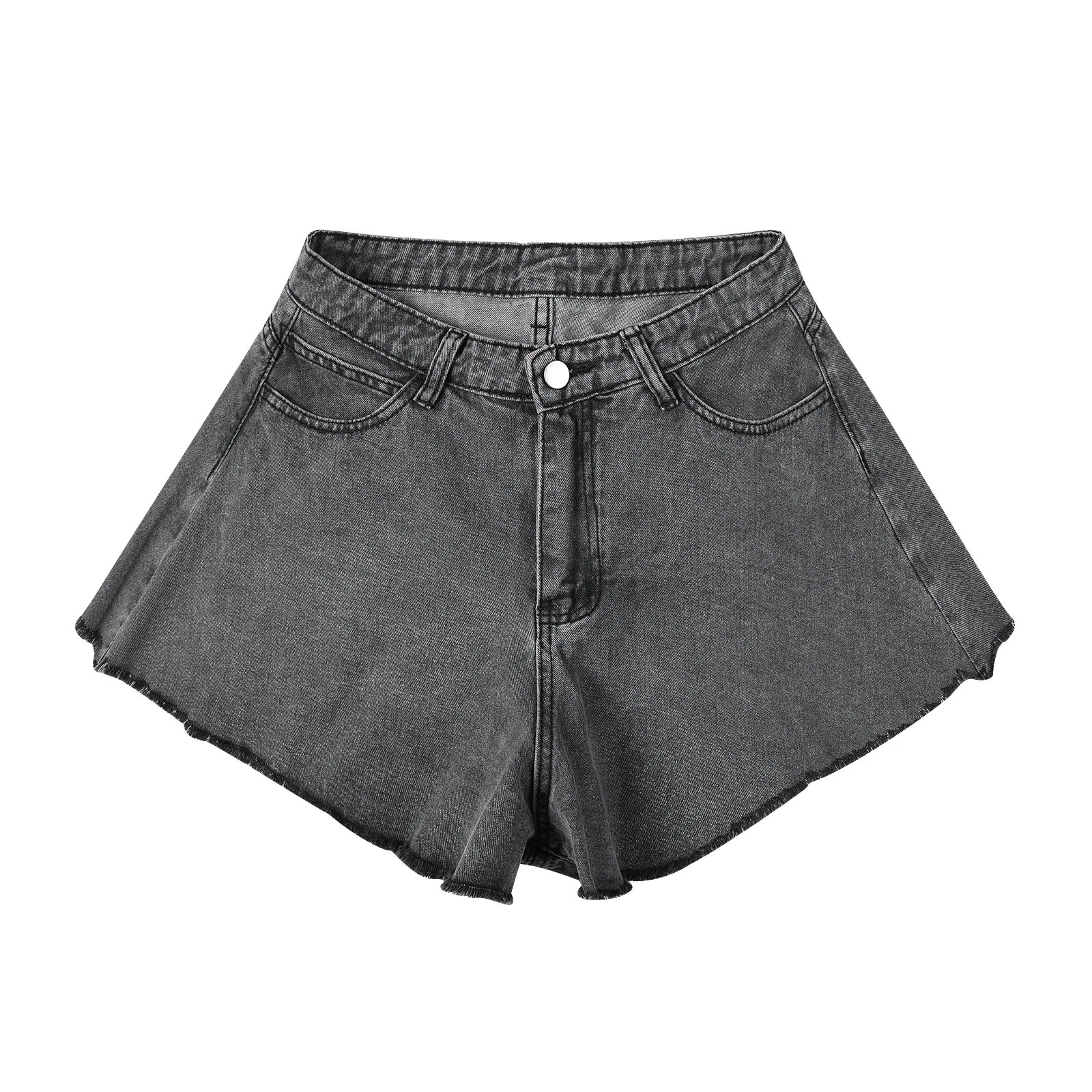 Women Denim Shorts Summer Loose Style High Waist Streetwear Pantalones Cortos Solid Cutting Edge Flared Shorts Fashion Femme