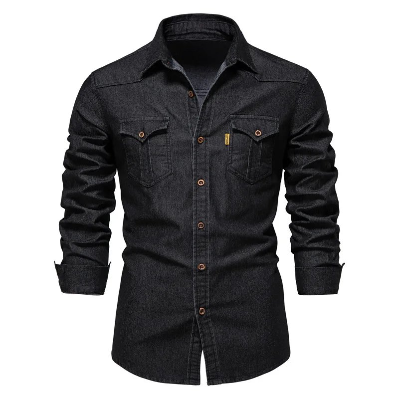 New Autumn Cotton Denim Shirt Men Long Sleeve Solid Color Casual Slim Fit Shirt Mens Designer Clothing Cowboy Shirts For Men