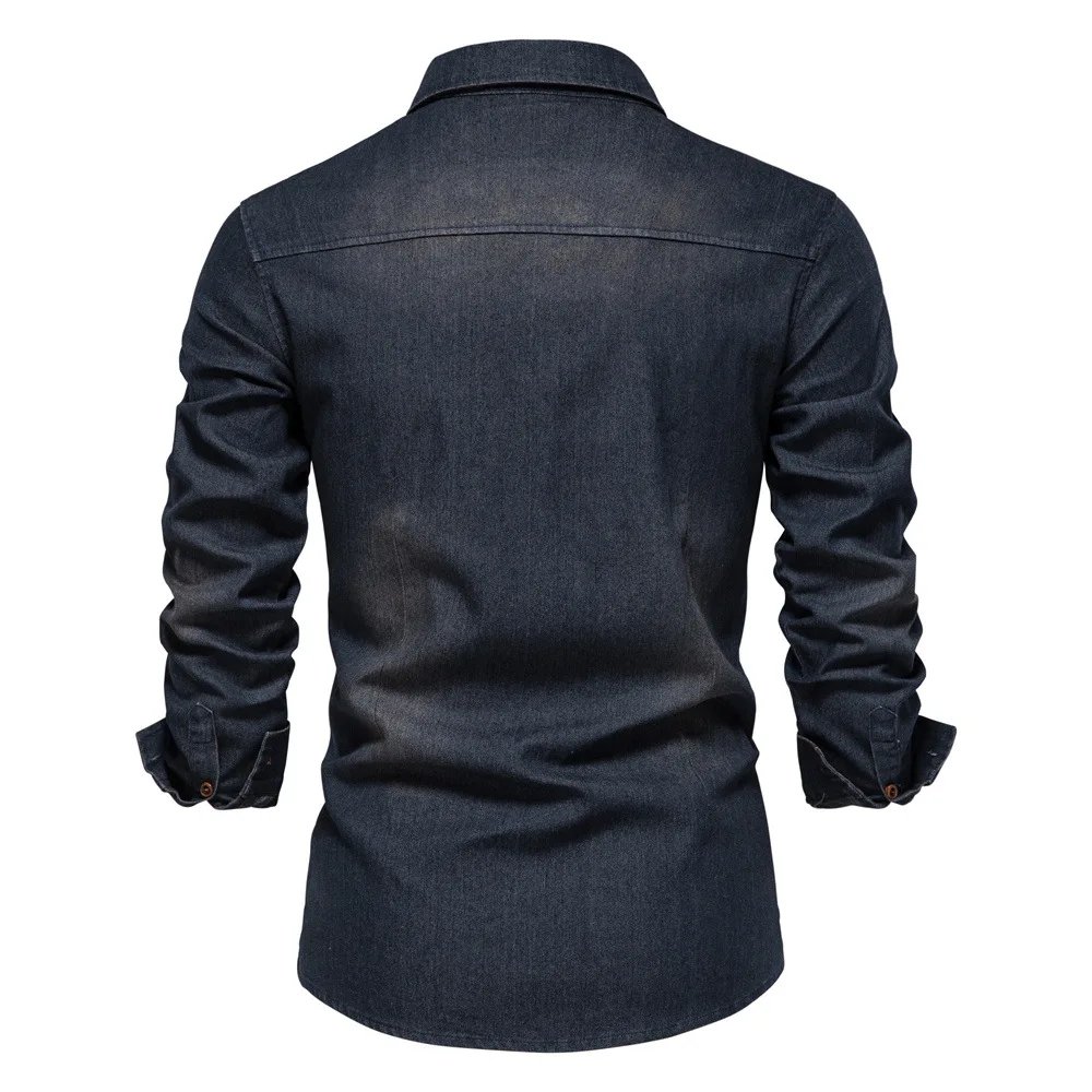 New Autumn Cotton Denim Shirt Men Long Sleeve Solid Color Casual Slim Fit Shirt Mens Designer Clothing Cowboy Shirts For Men