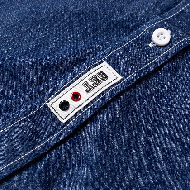 2023 Denim Pocket Design Shirt Classic 100% Cotton Long-Sleeve Fashion Embroider Comfortable Clothes