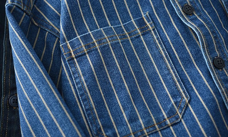 Vintage washed vertical stripe denim shirt men's loose large size cotton long-sleeved shirt jacket