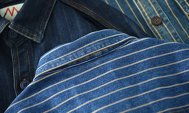 Vintage washed vertical stripe denim shirt men's loose large size cotton long-sleeved shirt jacket