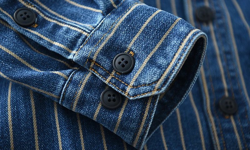 Vintage washed vertical stripe denim shirt men's loose large size cotton long-sleeved shirt jacket