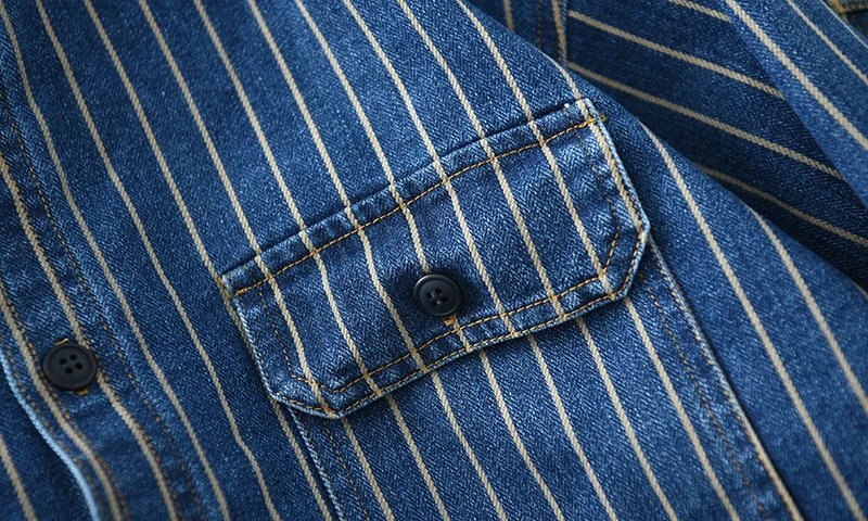 Vintage washed vertical stripe denim shirt men's loose large size cotton long-sleeved shirt jacket