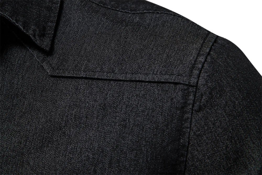 Elastic Cotton Denim Shirt High Quality Men Long Sleeve Solid Color Pocket Shirts for Men Casual Slim Fit Mens Designer Clothing