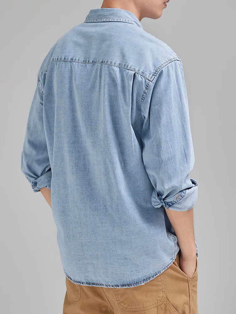 2023 Autumn New Denim Shirt Men Classic Casual Chest Pockets Soft Cotton Long Sleeve Cowboy Loose Blue Jeans Shirts