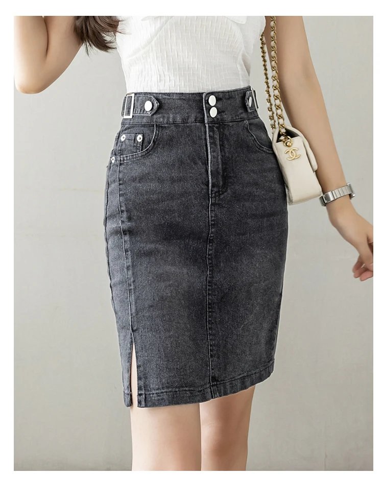Autumn 2023 Plus Size Skirt For Women High Waist Large Size Slit Black Or Blue Jeans Skirts Korean Fashion Slim Jupe Femme Autumn 2023 Plus Size Skirt For Women High Waist Large Size Slit Black Or Blue Jeans Skirts Korean Fashion Slim Jupe Femme