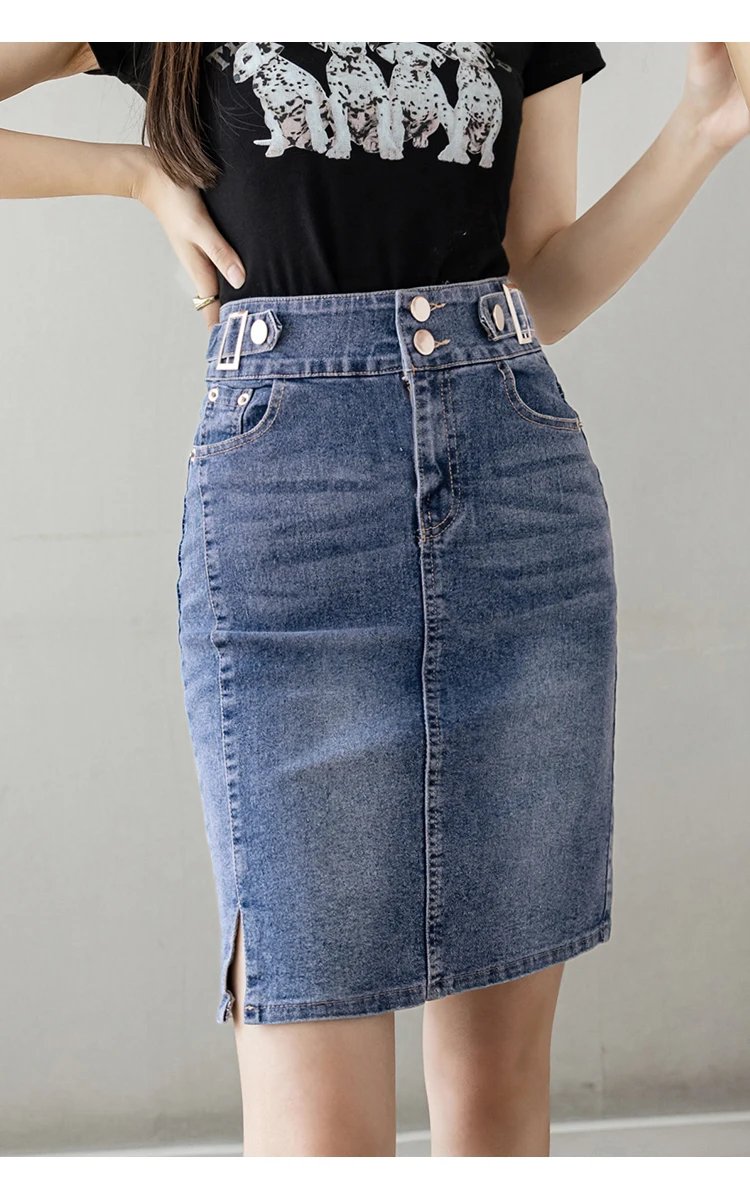 Autumn 2023 Plus Size Skirt For Women High Waist Large Size Slit Black Or Blue Jeans Skirts Korean Fashion Slim Jupe Femme Autumn 2023 Plus Size Skirt For Women High Waist Large Size Slit Black Or Blue Jeans Skirts Korean Fashion Slim Jupe Femme