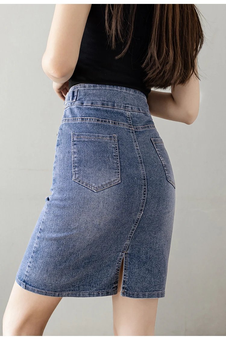 Autumn 2023 Plus Size Skirt For Women High Waist Large Size Slit Black Or Blue Jeans Skirts Korean Fashion Slim Jupe Femme Autumn 2023 Plus Size Skirt For Women High Waist Large Size Slit Black Or Blue Jeans Skirts Korean Fashion Slim Jupe Femme
