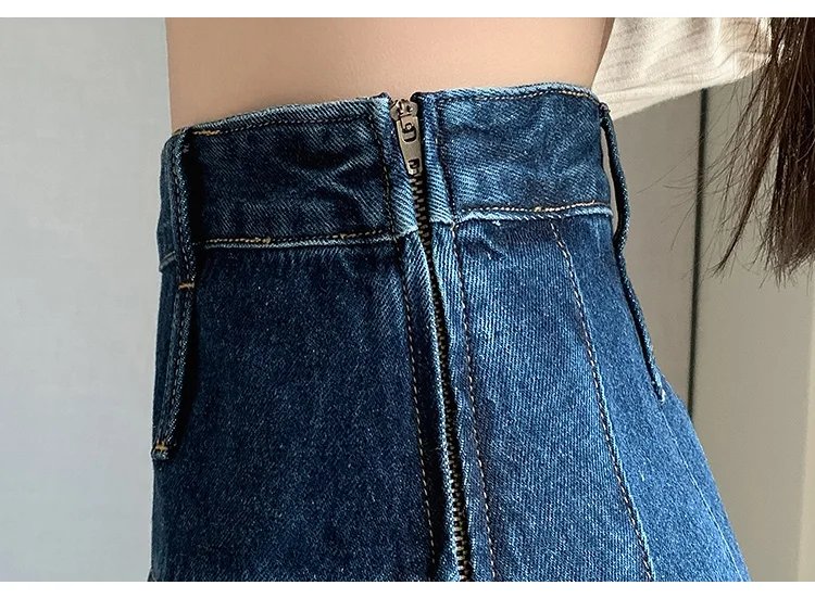 New Women Spring Summer Vintage Pleated Skirt Fashion High Waist All-match A-Line Denim Skirt Casual Loose Dark Blue Long Skirt