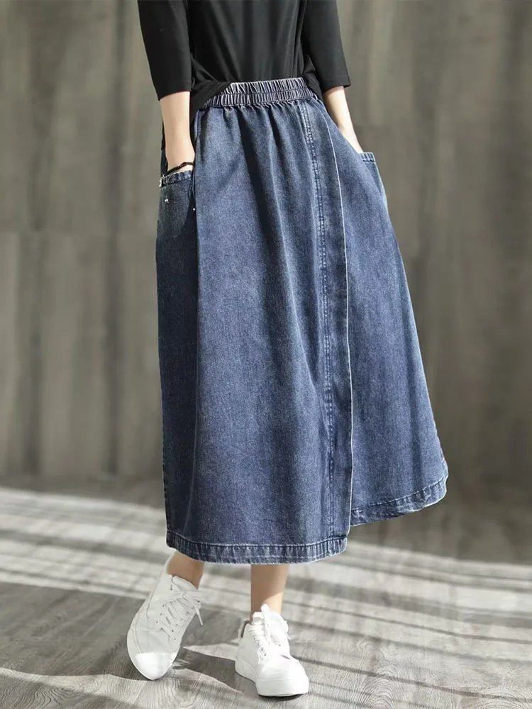 Max LuLu 2024 Spring Ladies Elegant Streetwear Womens Fashion Vintage Loose Denim Skirts Females Luxury Classic Casual Clothes