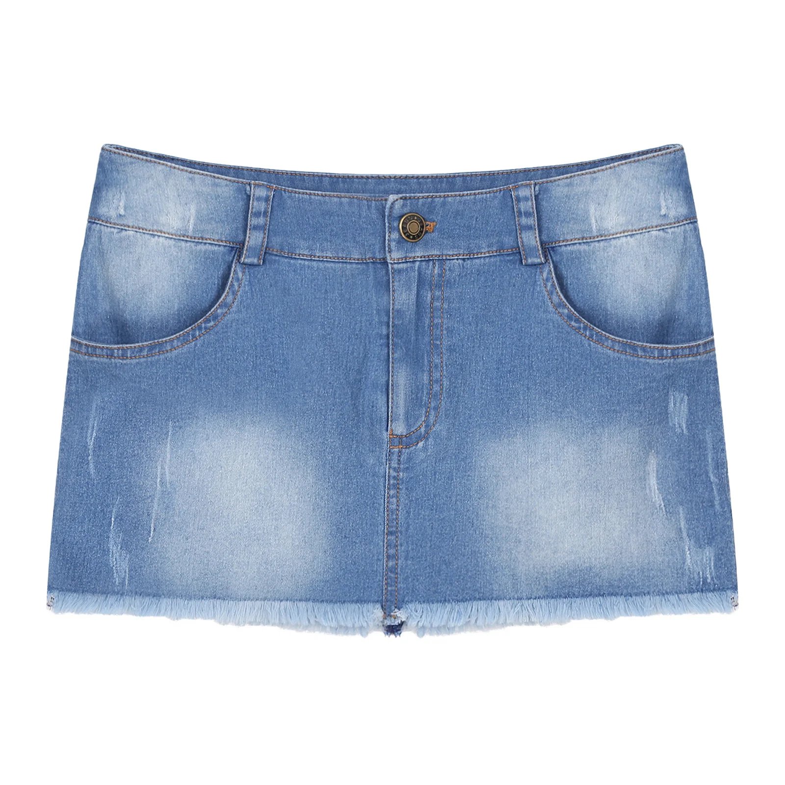 Womens Hot Girl Frayed Hem Denim Pencil Skirt Casual Zipper Fly Pockets Slim Fit Miniskirt Jeans