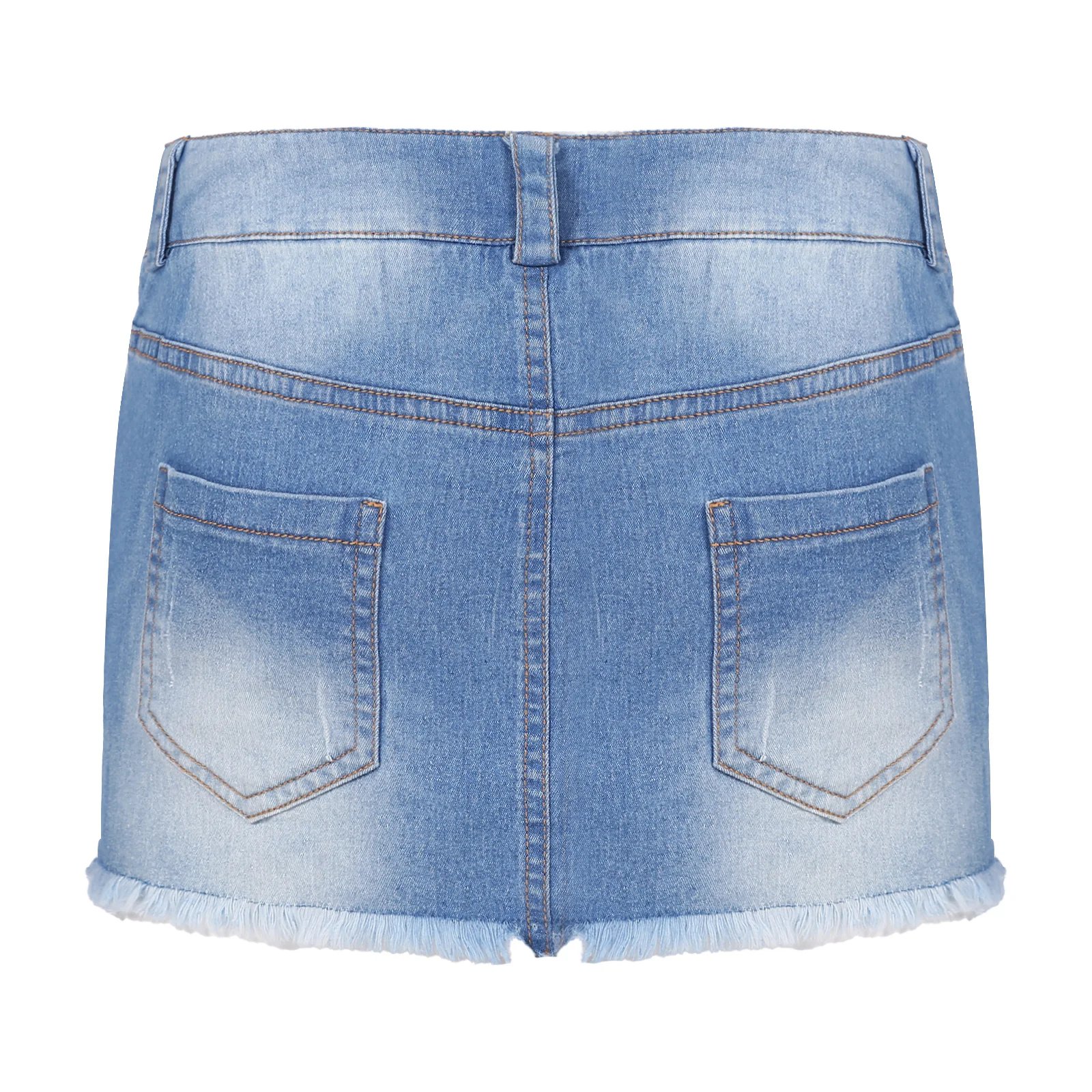 Womens Hot Girl Frayed Hem Denim Pencil Skirt Casual Zipper Fly Pockets Slim Fit Miniskirt Jeans
