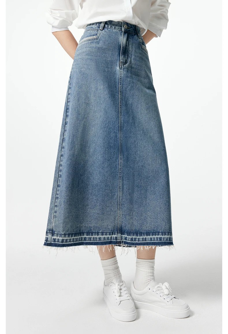Toyouth Women Denim Skirt 2023 Autumn High Waist A-shaped Slim Embroidery Split Hem Fashion Casual Versatile Mid-length Skirt