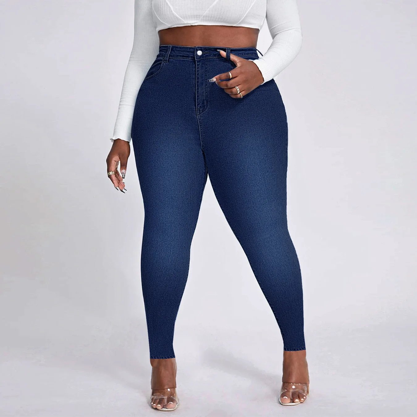 2023 New Women's High Waist Plus Size Jeans Fashion Stretch Skinny Denim Pencil Pants Casual Female Trousers XL-4XL Drop Ship