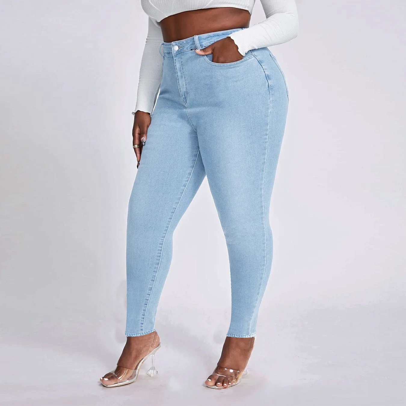 2023 New Women's High Waist Plus Size Jeans Fashion Stretch Skinny Denim Pencil Pants Casual Female Trousers XL-4XL Drop Ship