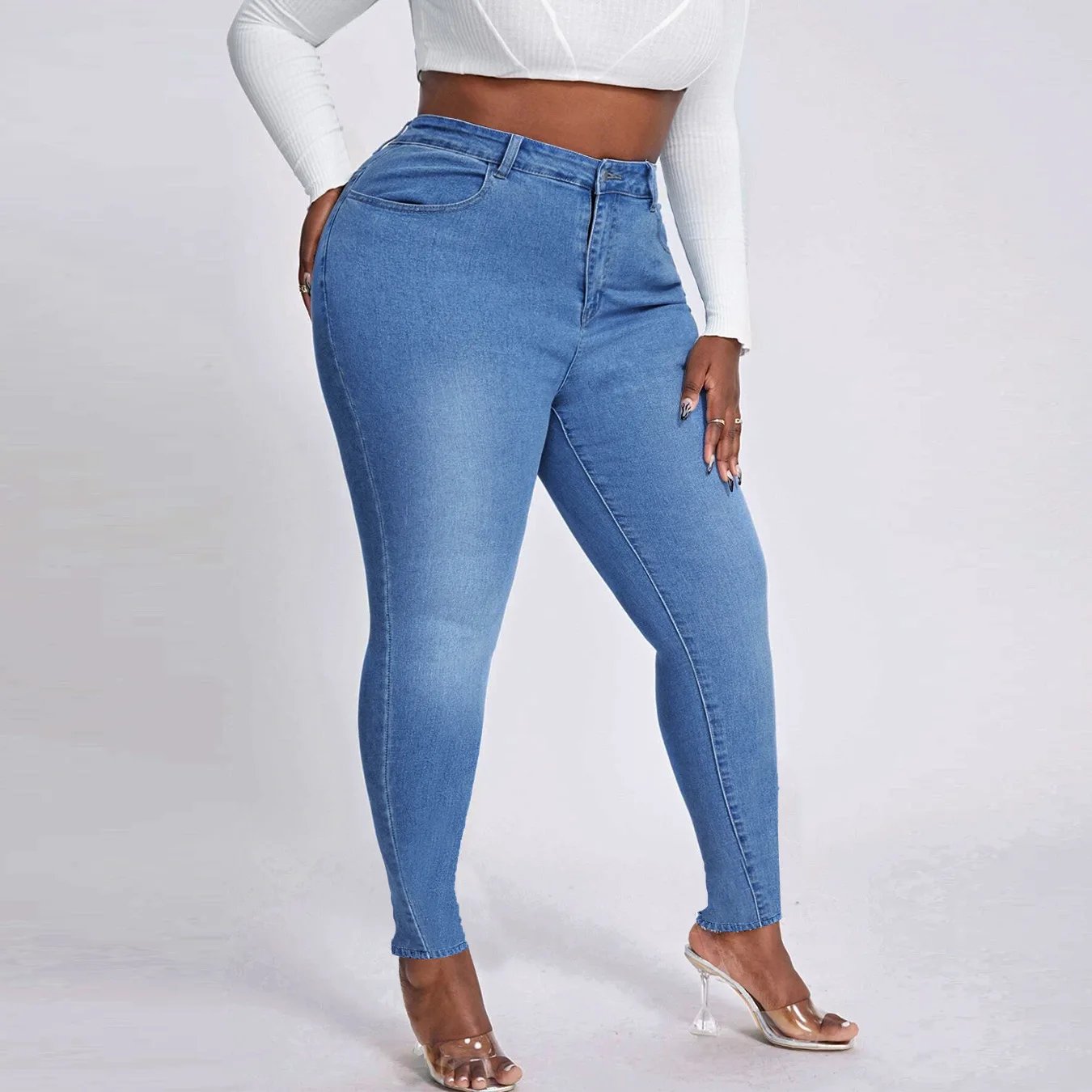 2023 New Women's High Waist Plus Size Jeans Fashion Stretch Skinny Denim Pencil Pants Casual Female Trousers XL-4XL Drop Ship