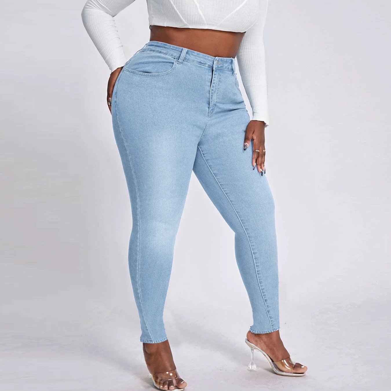 2023 New Women's High Waist Plus Size Jeans Fashion Stretch Skinny Denim Pencil Pants Casual Female Trousers XL-4XL Drop Ship