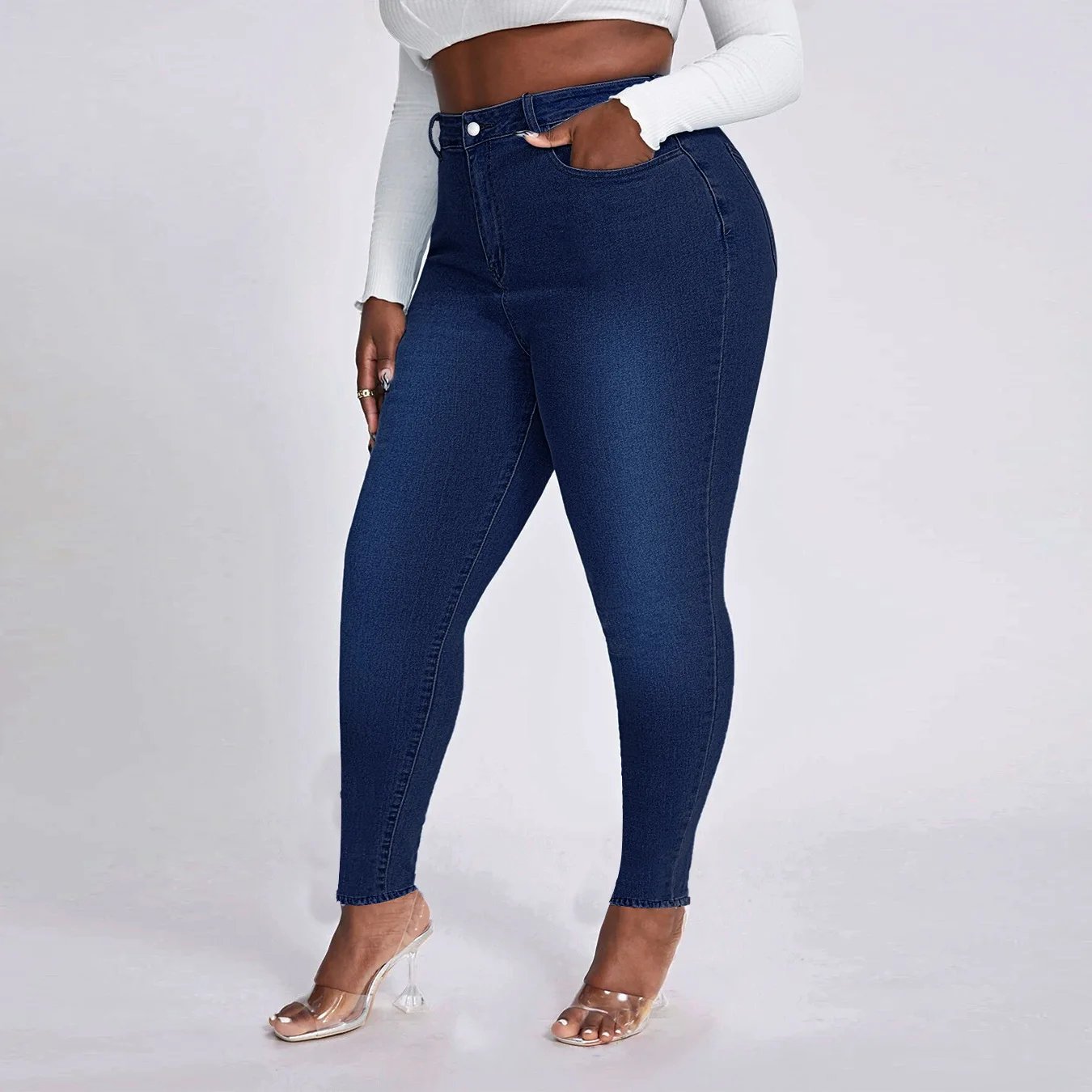 2023 New Women's High Waist Plus Size Jeans Fashion Stretch Skinny Denim Pencil Pants Casual Female Trousers XL-4XL Drop Ship