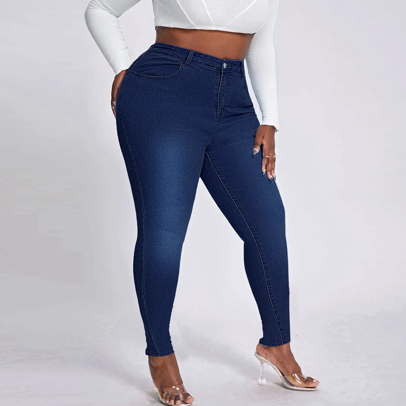 2023 New Women's High Waist Plus Size Jeans Fashion Stretch Skinny Denim Pencil Pants Casual Female Trousers XL-4XL Drop Ship