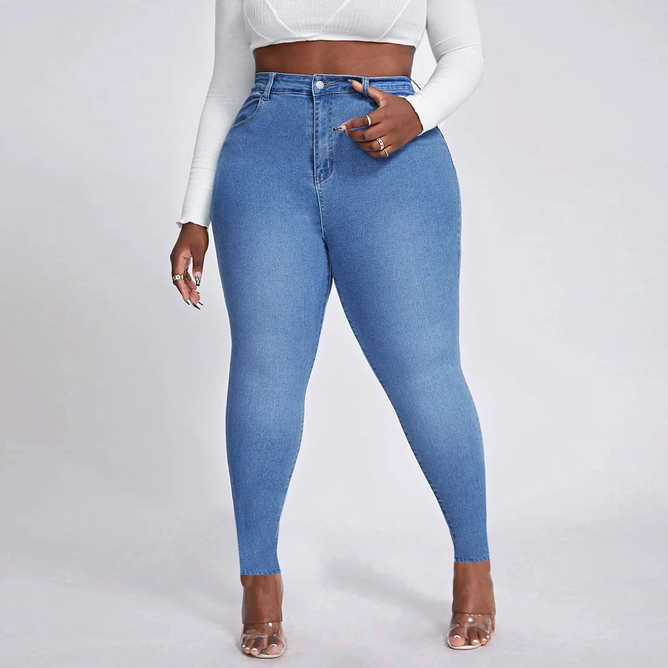 2023 New Women's High Waist Plus Size Jeans Fashion Stretch Skinny Denim Pencil Pants Casual Female Trousers XL-4XL Drop Ship