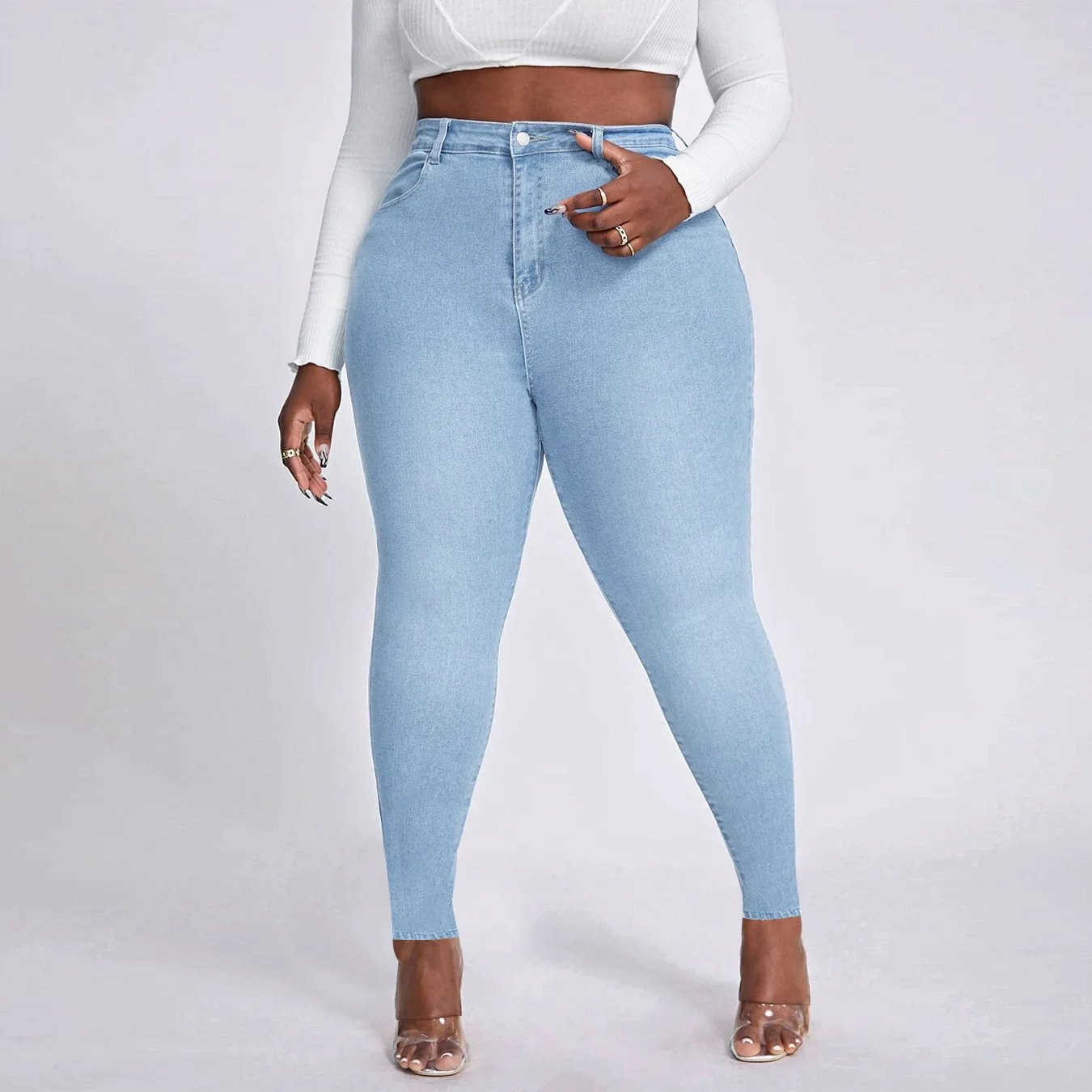 2023 New Women's High Waist Plus Size Jeans Fashion Stretch Skinny Denim Pencil Pants Casual Female Trousers XL-4XL Drop Ship