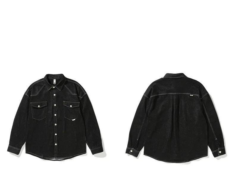 Fashionable men's loose blue denim shirt Japanese large size senior sense lapel shirt coat