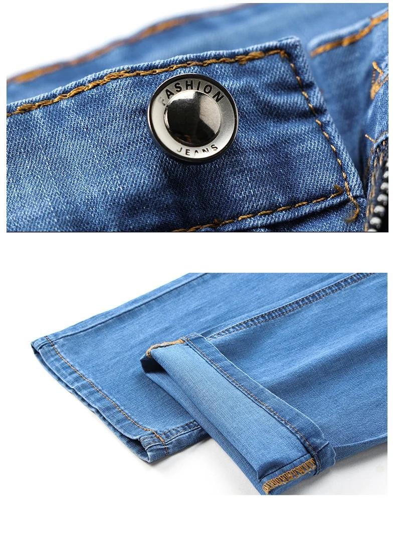 2024 Thin Material Office Business Jeans Men Classic Blue Black Cotton Stretch Straight Denim Pants Male Brand Trousers