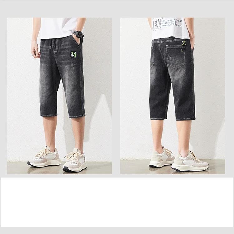 Big Size Men's Denim Shorts Long Breeches Bermuda Plus Size Male Jeans Shorts 2024 Summer 3/4 Pants Capri Male 10XL 6XL 7XL Blue