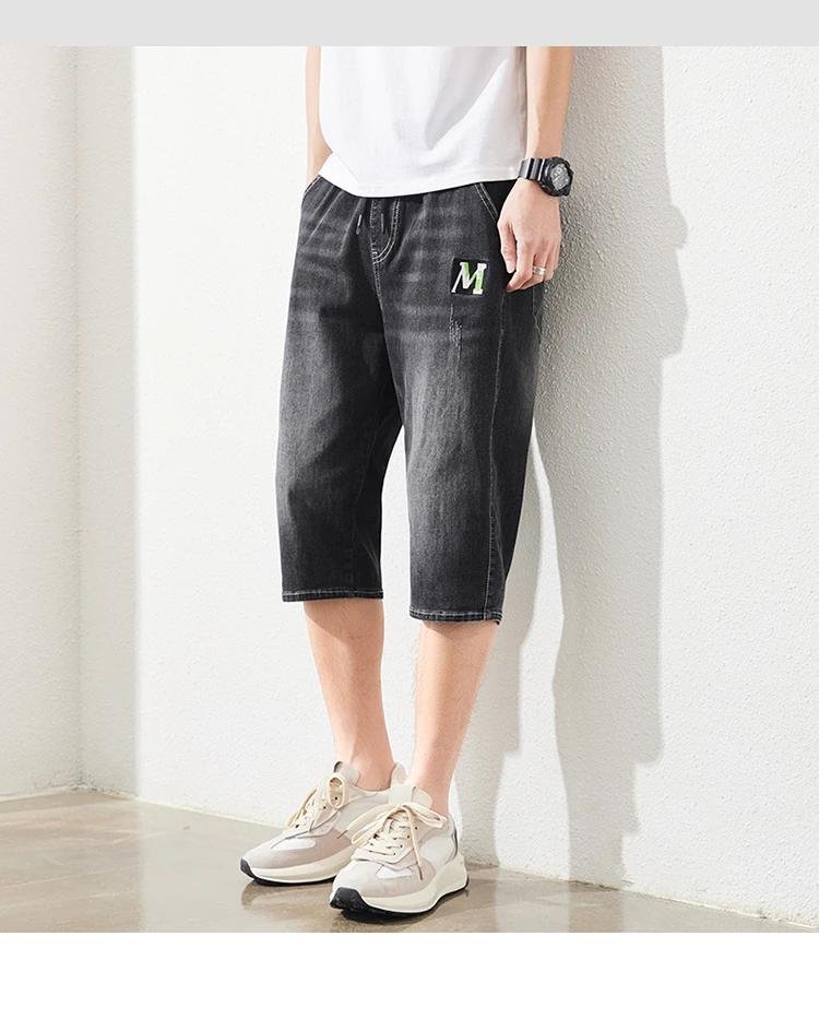 Big Size Men's Denim Shorts Long Breeches Bermuda Plus Size Male Jeans Shorts 2024 Summer 3/4 Pants Capri Male 10XL 6XL 7XL Blue
