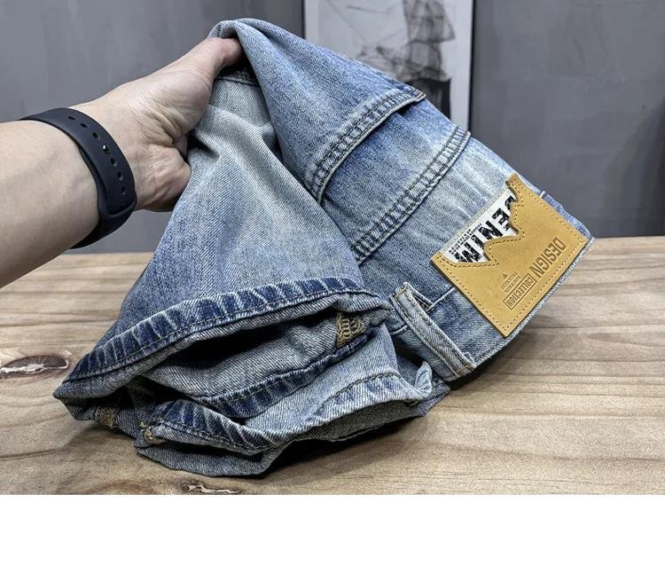 2024 Summer Ripped Denim Shorts Men's Thin Stretch Breathable Fashion Brand Pants High-End Casual All-Match Cropped Pants